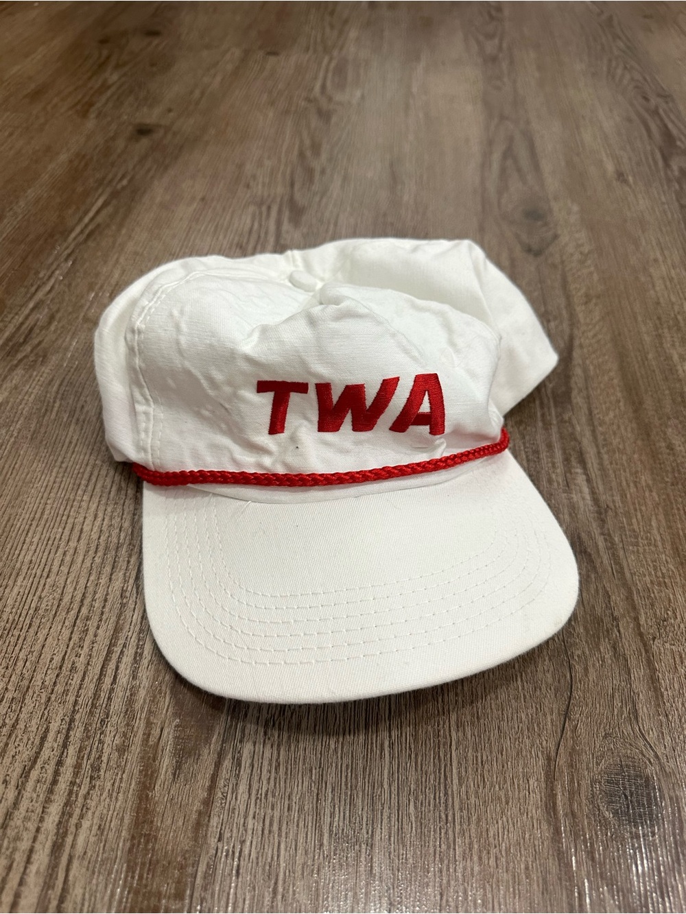 Vintage TWA White Cap with Red Embroidered Logo